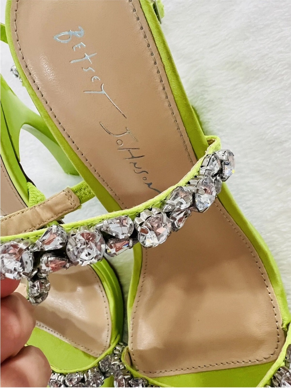 Betsey Johnson SB-Perry Citron Rhinestone Flare Heel Sandals Sz 7 M Like New - Picture 8 of 16
